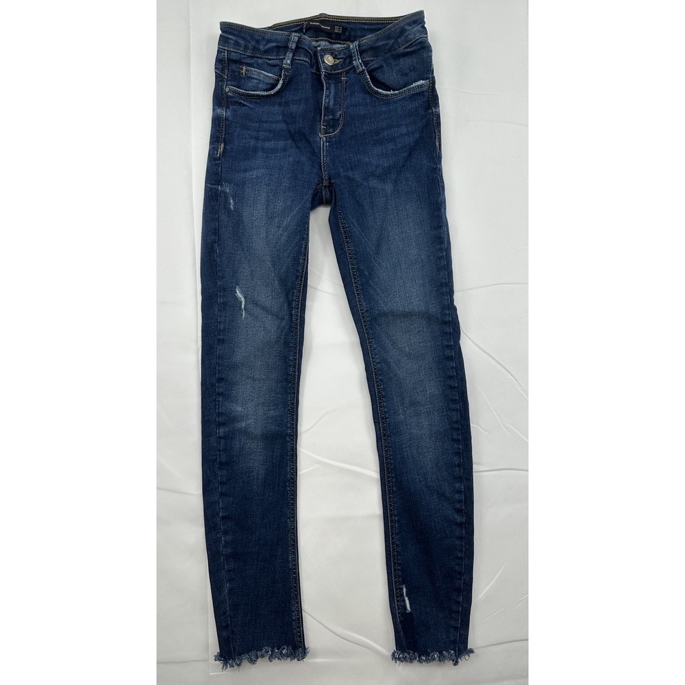 Zara Denim Jeans Trafaluc Denimwear Dark Denim Size 4 Women's Raw Hem‎ Ankle